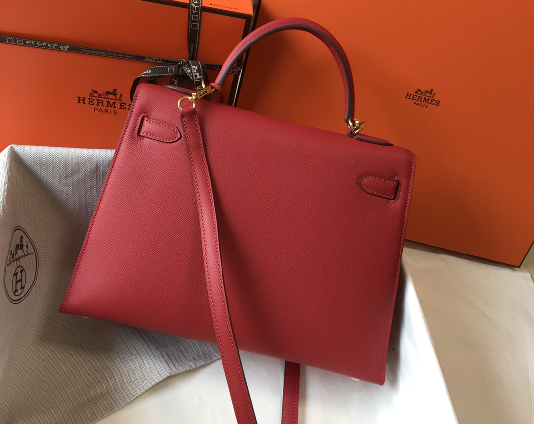 Hermes Kelly 32cm Handbag Shoulder Bag in Dark Red Epsom Leather